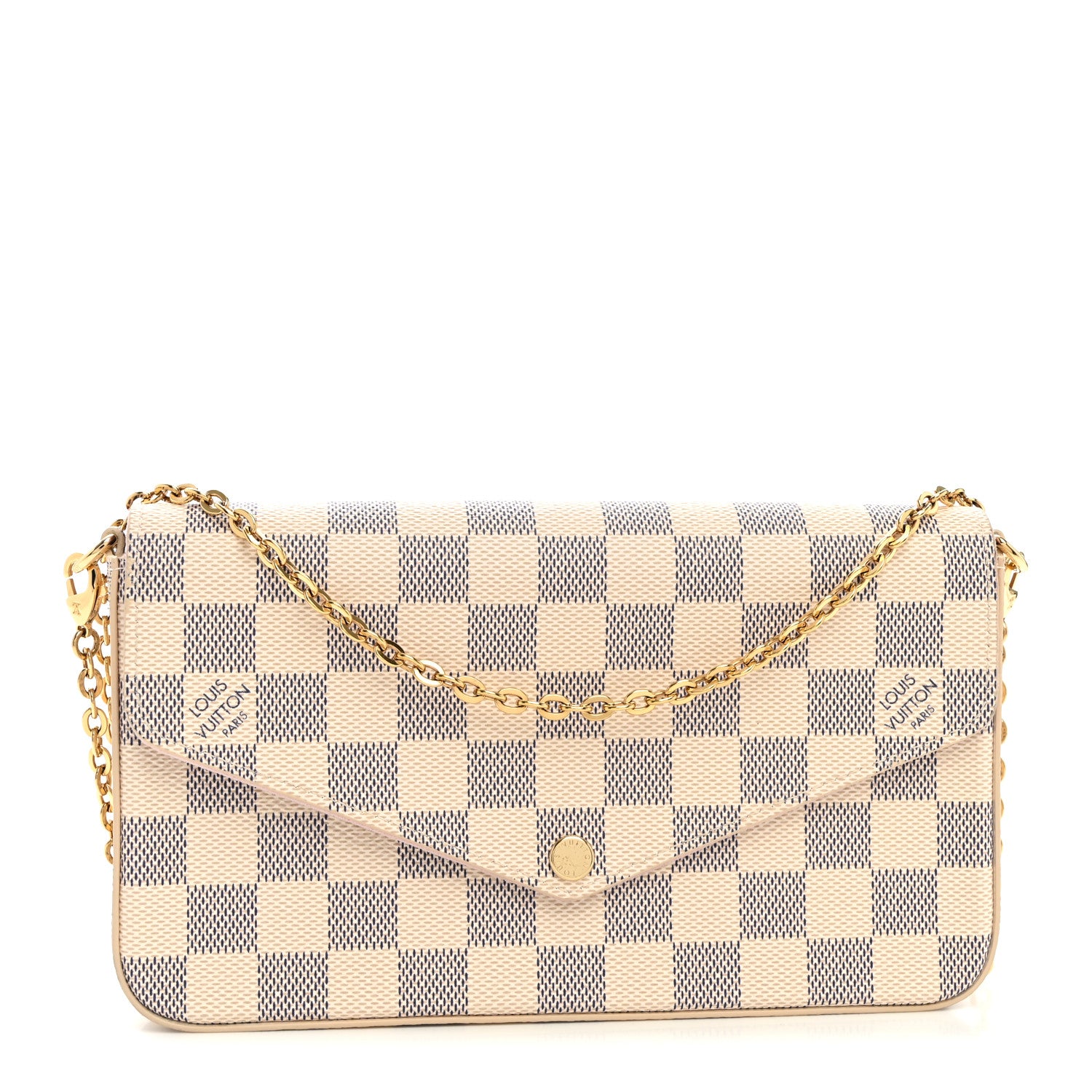 Louis Vuitton Damier Azur Pochette Felicie Chain Wallet Rose Ballerine 1 of 11