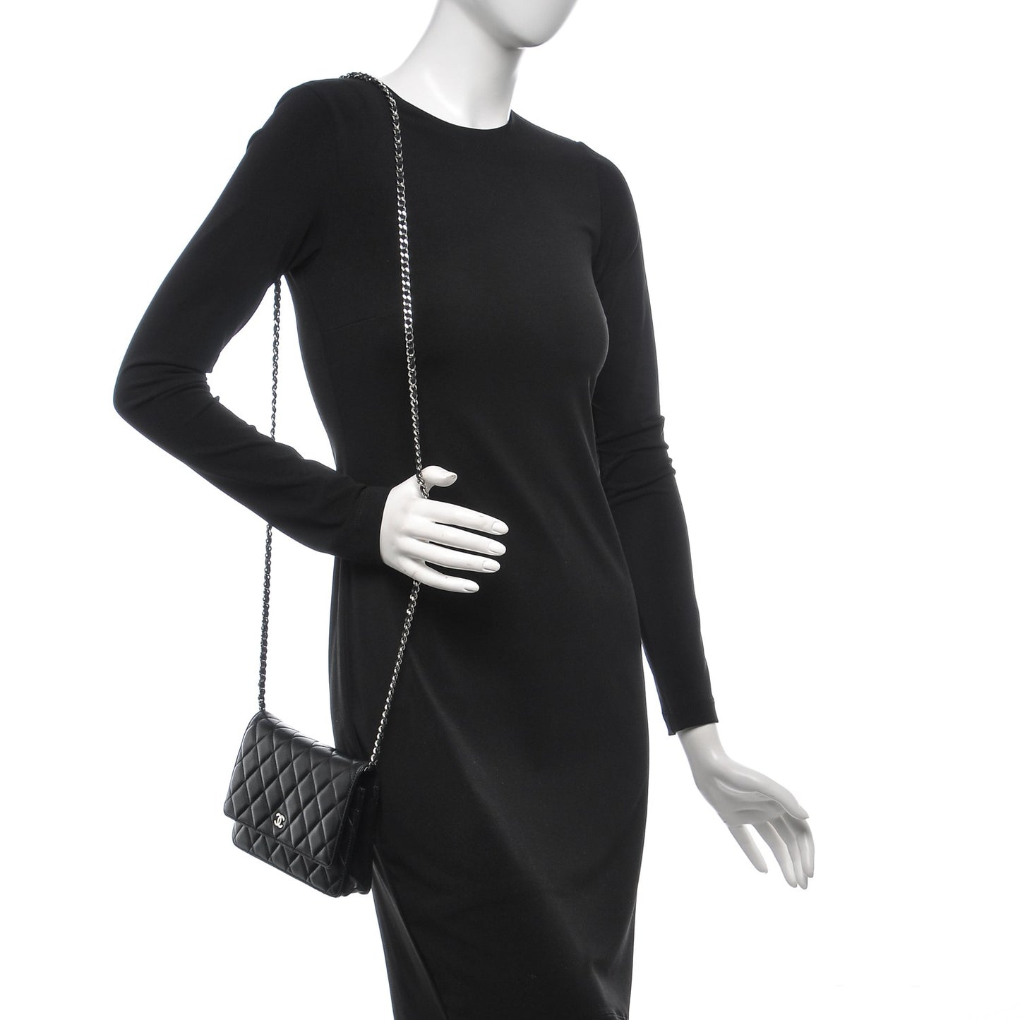 Lambskin Quilted Wallet On Chain WOC Black