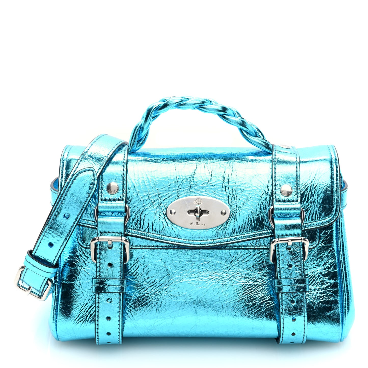 Metallic Crinkled Calfskin Mini Alexa Portobello Blue