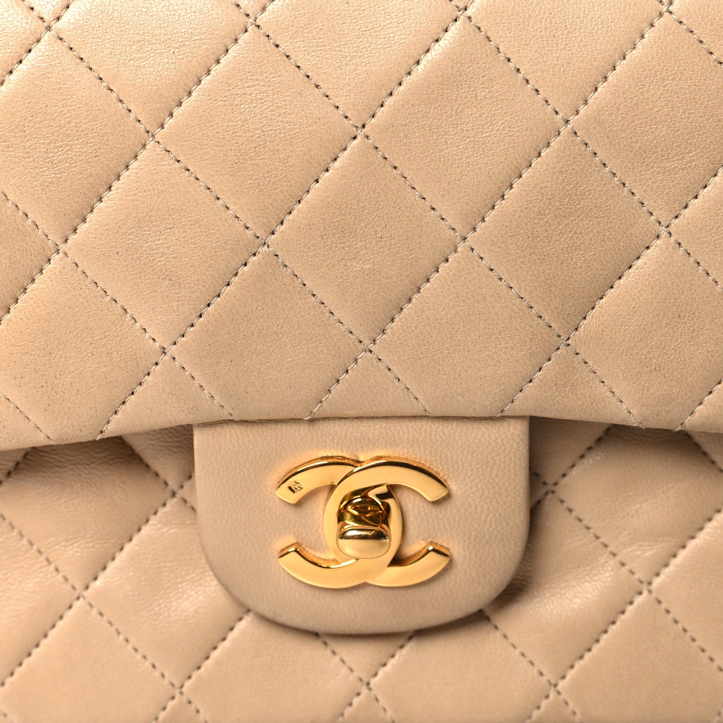 Lambskin Quilted Small Double Flap Beige
