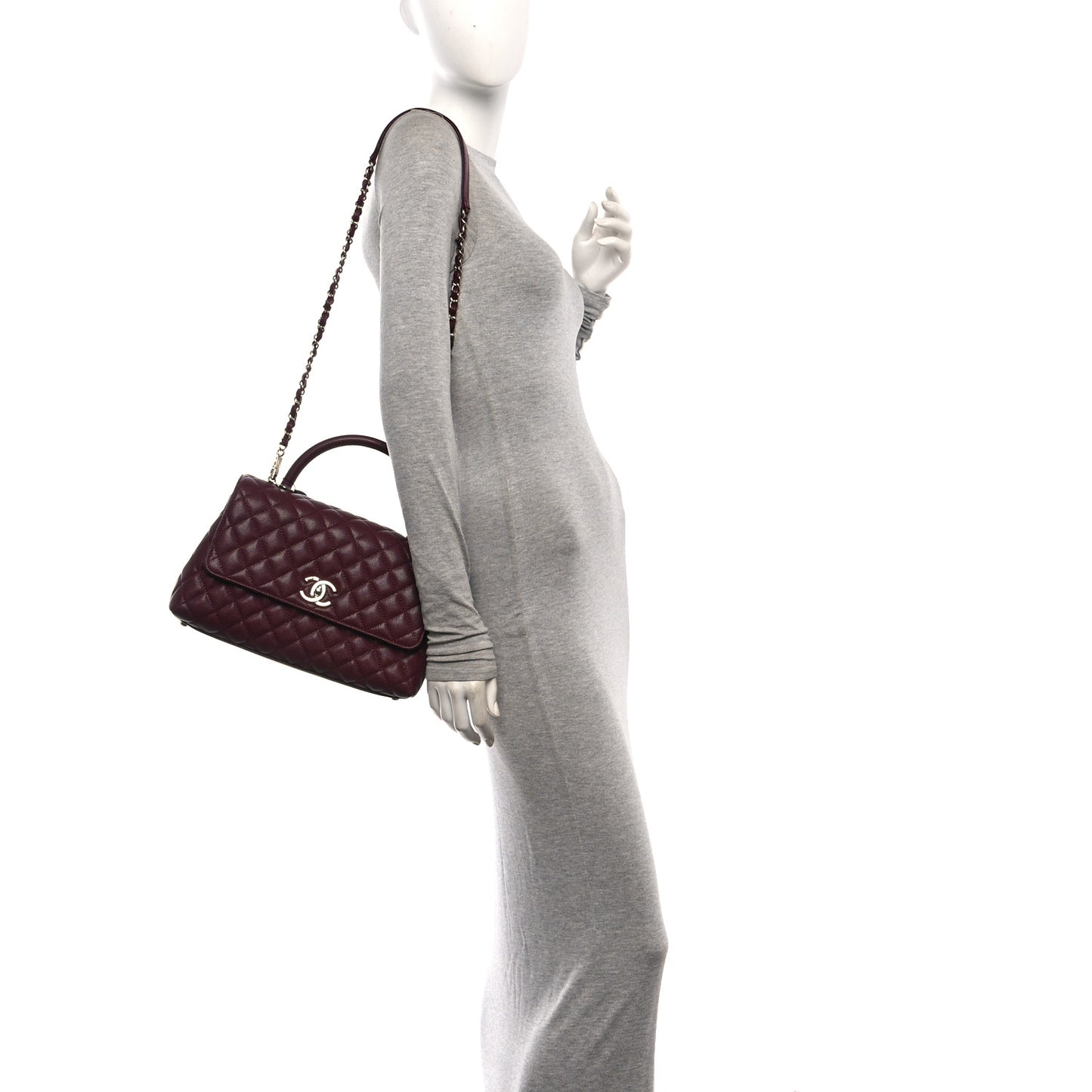 Caviar Quilted Small Coco Handle Flap Burgundy