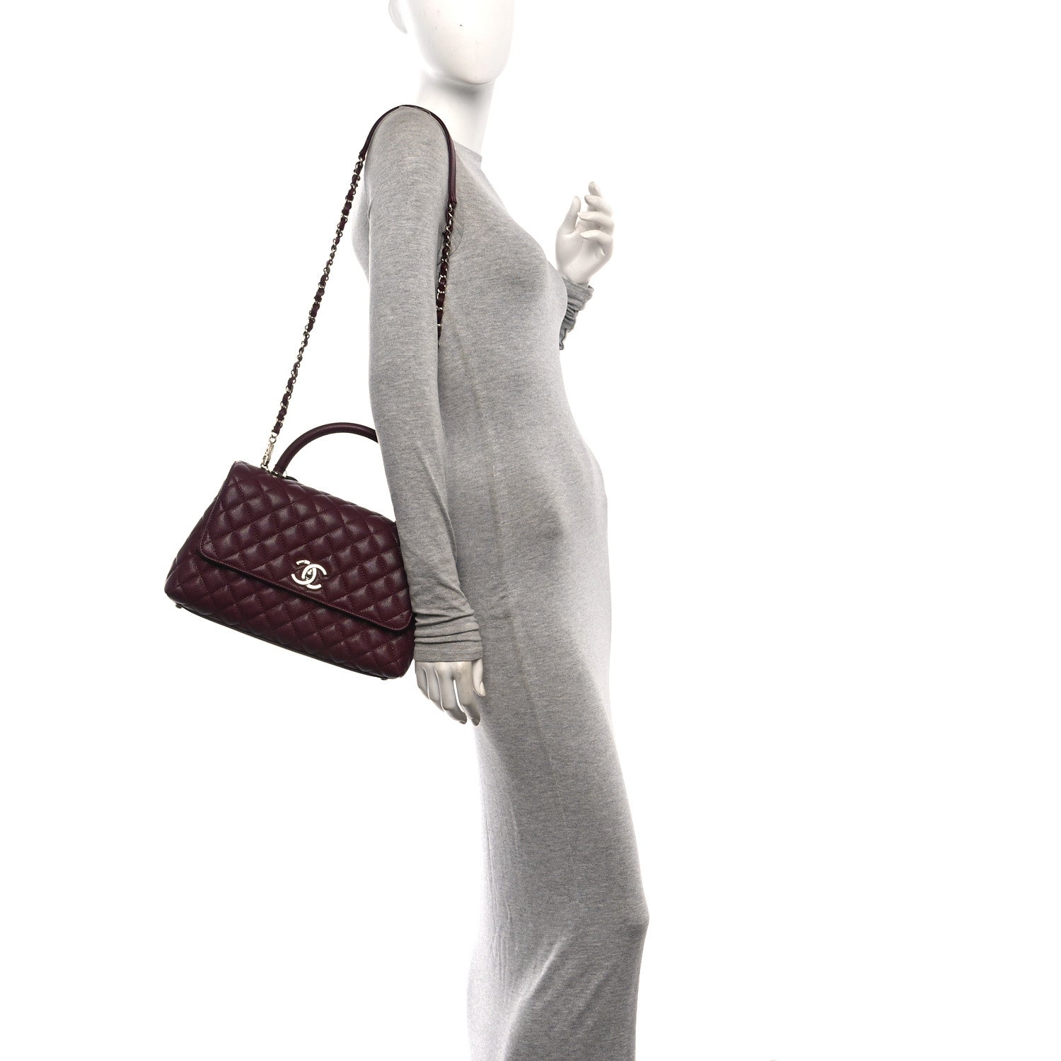 Chanel Caviar Quilted Small Coco Handle Flap Burgundy 2 of 11