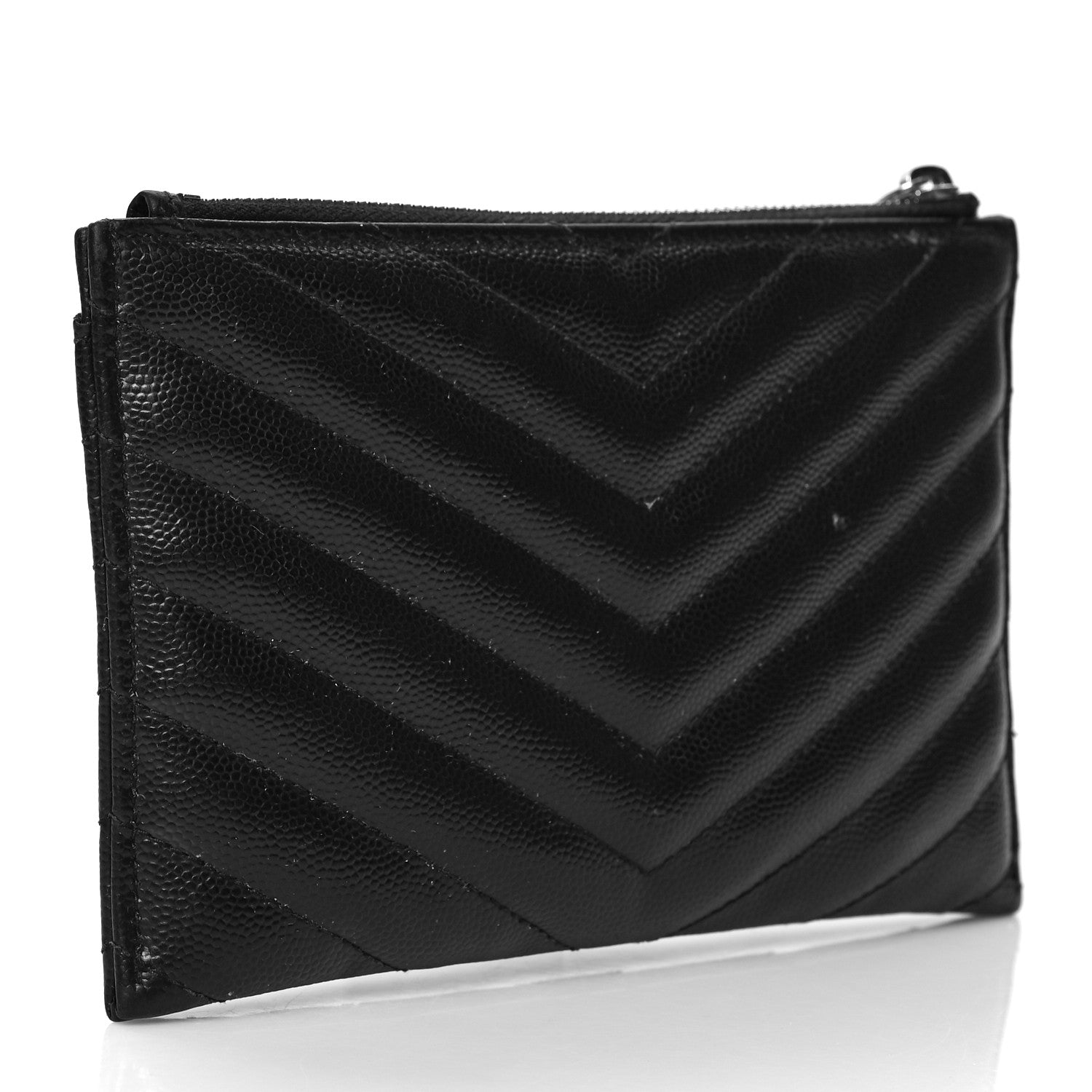 Saint Laurent Grain De Poudre Chevron Monogram Bill Pouch Black 3 of 9