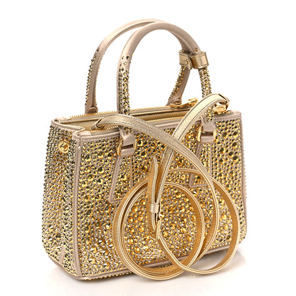 Prada Satin Crystal Mini Galleria Double Zip Tote Platino 2 of 8