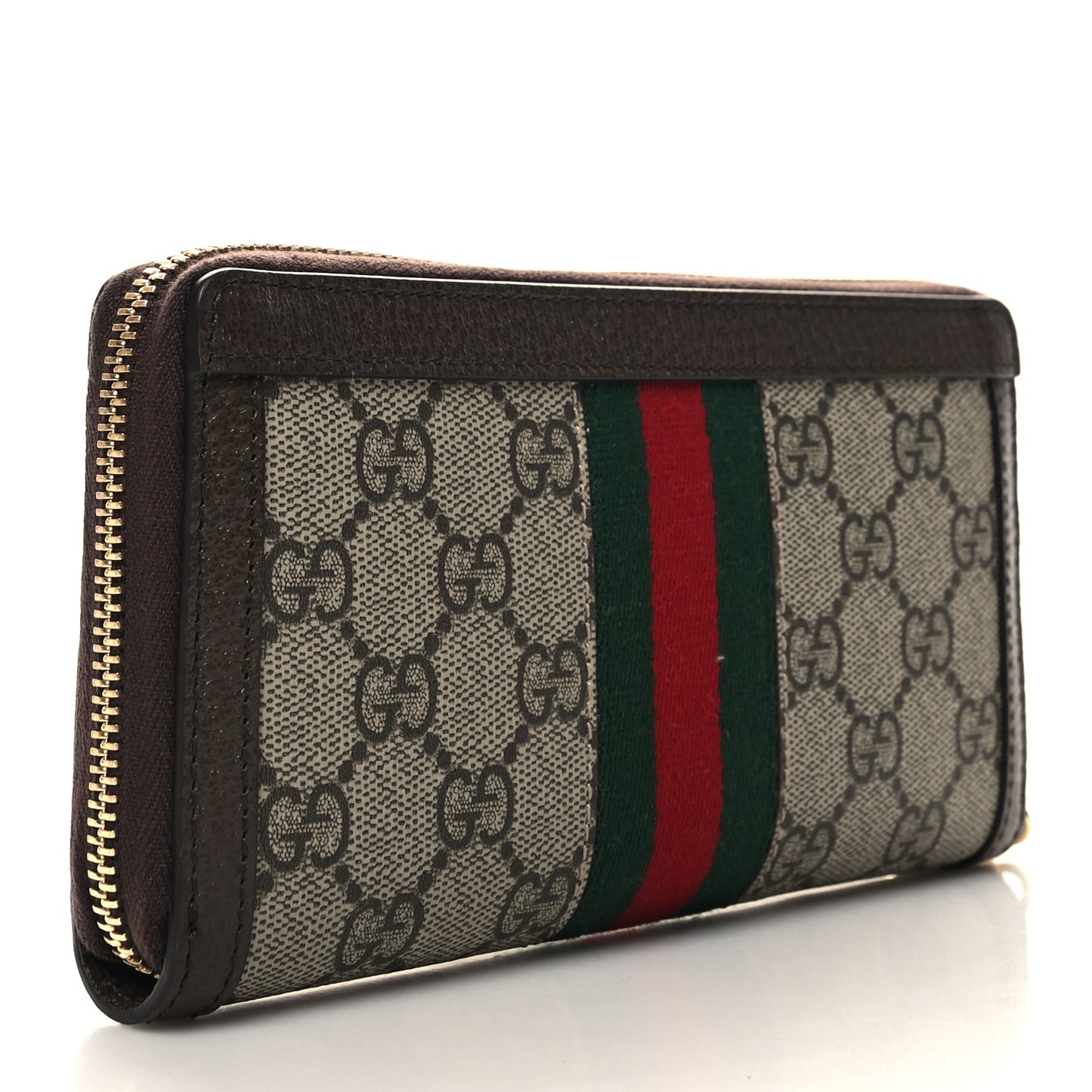 GG Supreme Monogram Web Ophidia Zip Around Wallet Brown