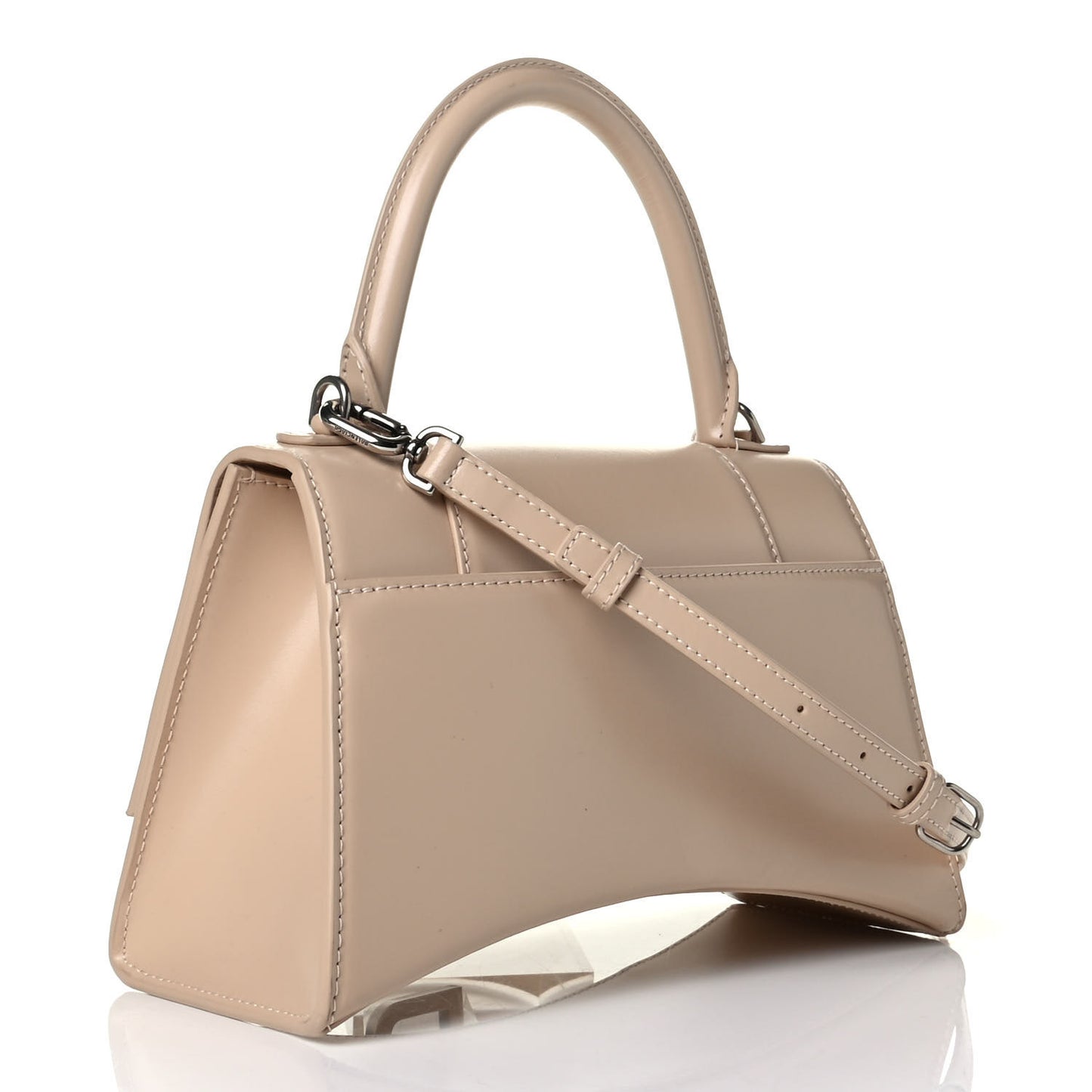 Shiny Box Calfskin Small Hourglass Top Handle Bag Light Beige