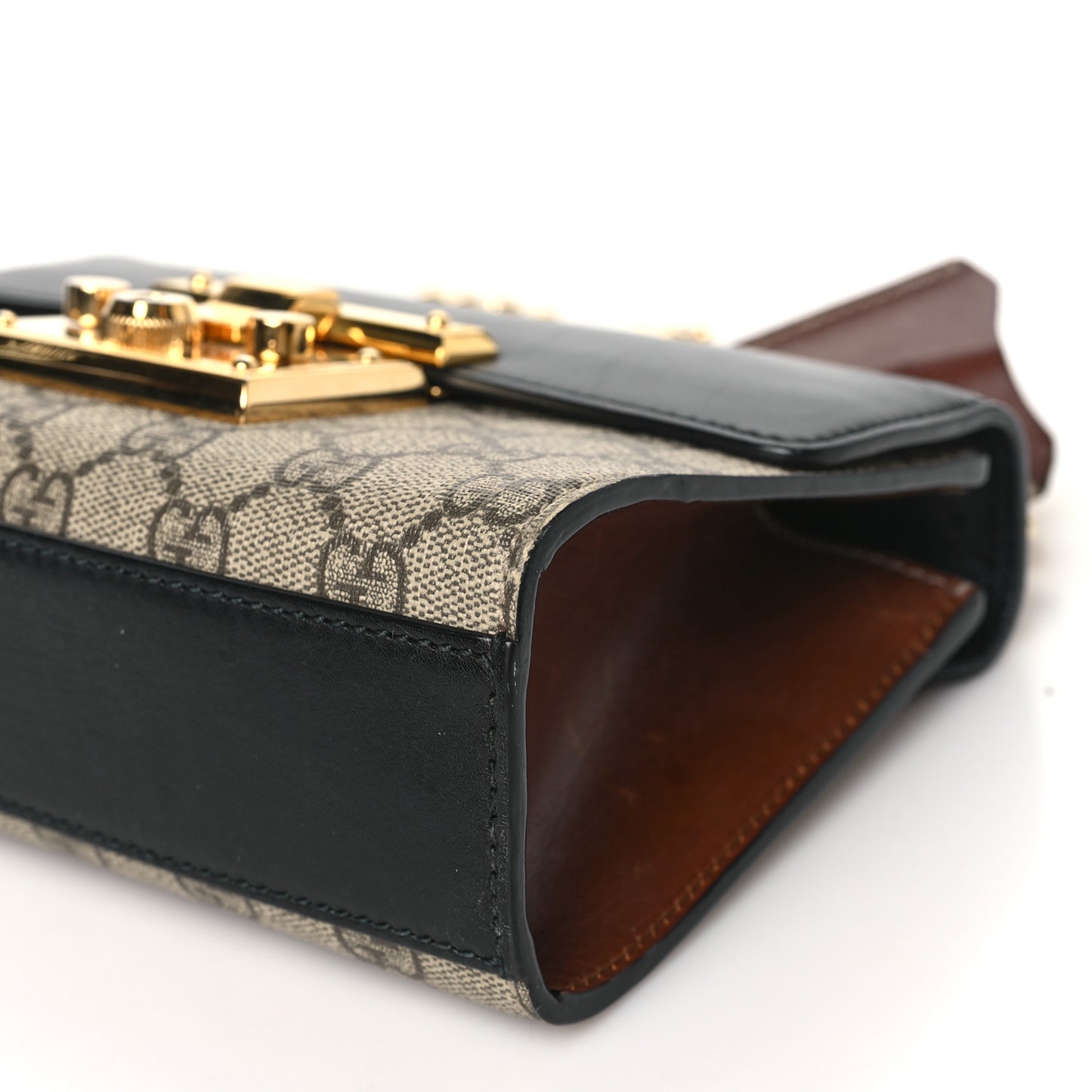 GG Supreme Monogram Calfskin Small Padlock Shoulder Bag Beige Black Cuir
