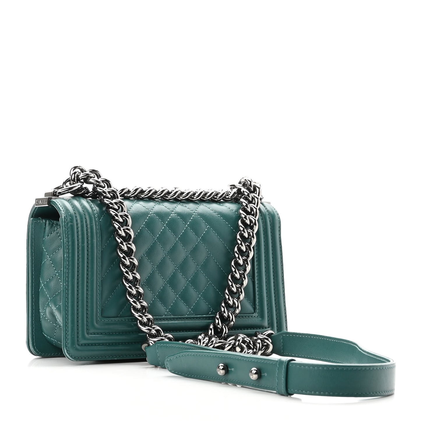 Lambskin Chevron Quilted Small Boy Flap Turquoise