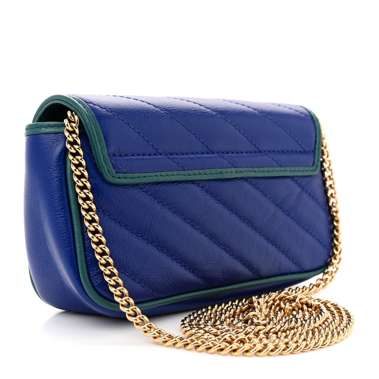Gucci Azalea Calfskin Enamel Matelasse Diagonal Super Mini Torchon GG Marmont Shoulder Bag Imperial Blue Pavone 3 of 12