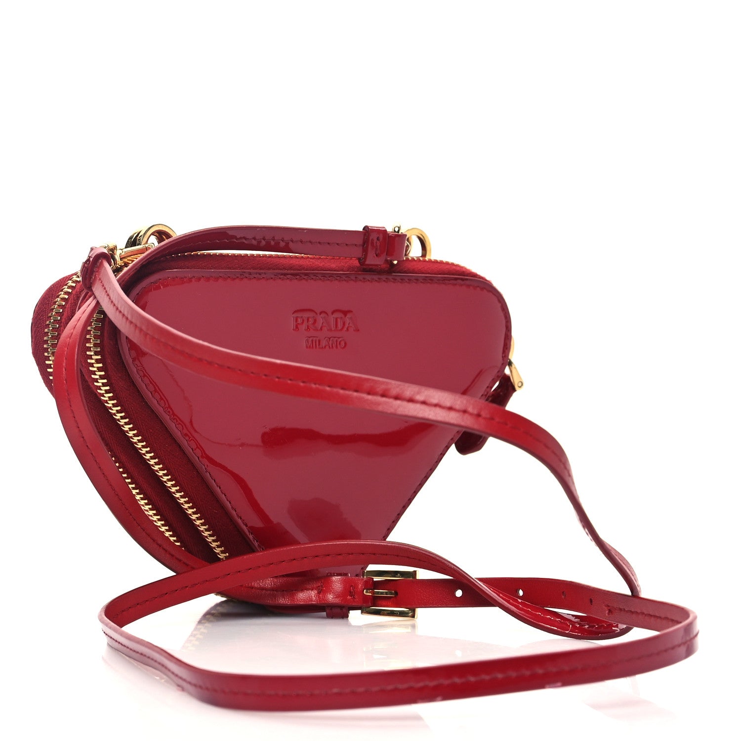 Prada Spazzolato Mini Triangle Chain Crossbody Pouch Cherry 3 of 12