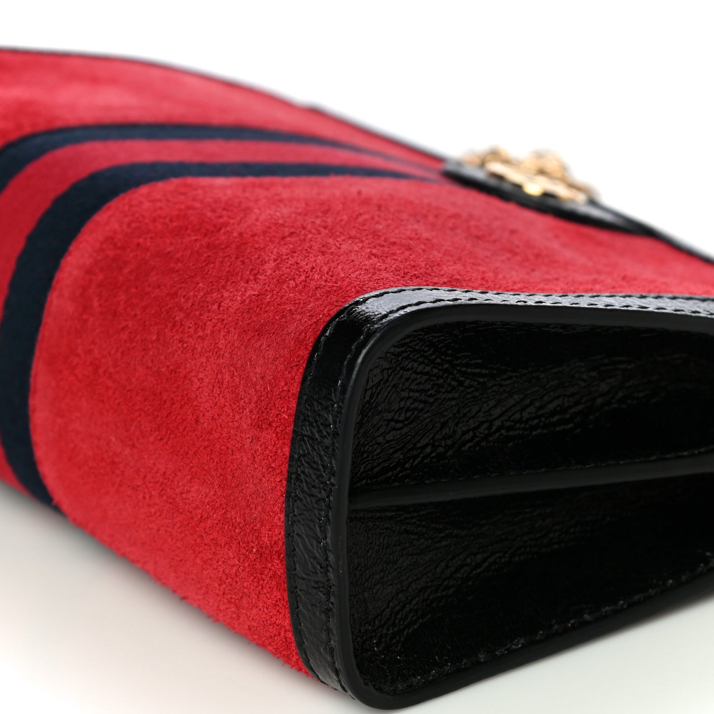 Suede Patent Web Small Ophidia Chain Shoulder Bag Hibiscus Red Black