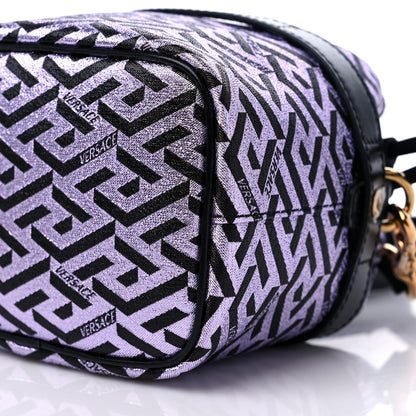 Versace Coated Canvas La Greca Glitter Print Mini Bucket Bag Orchid Black 8 of 8