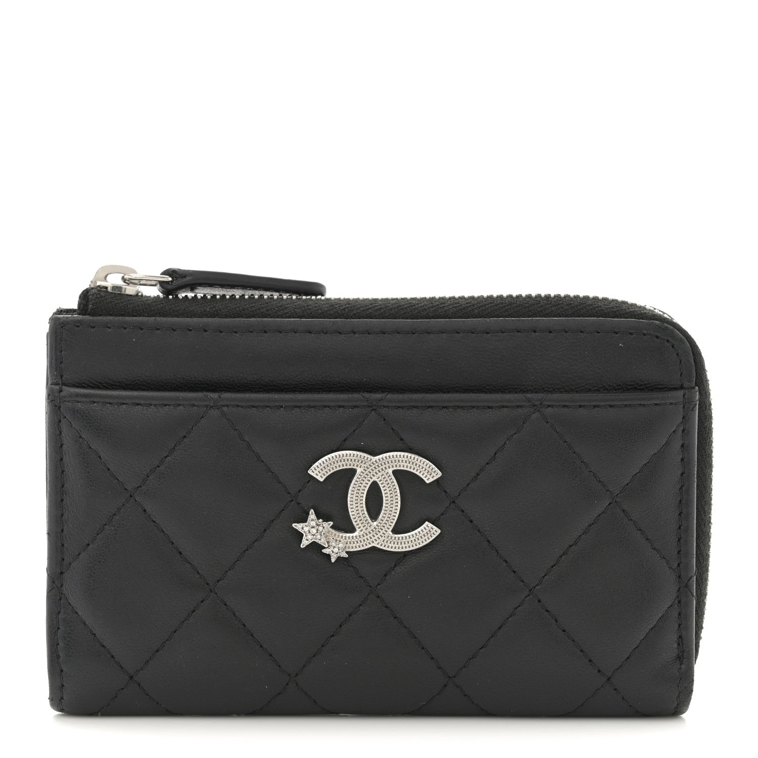 Chanel Lambskin Quilted Studded CC Zip Card Holder Black 1 of 8