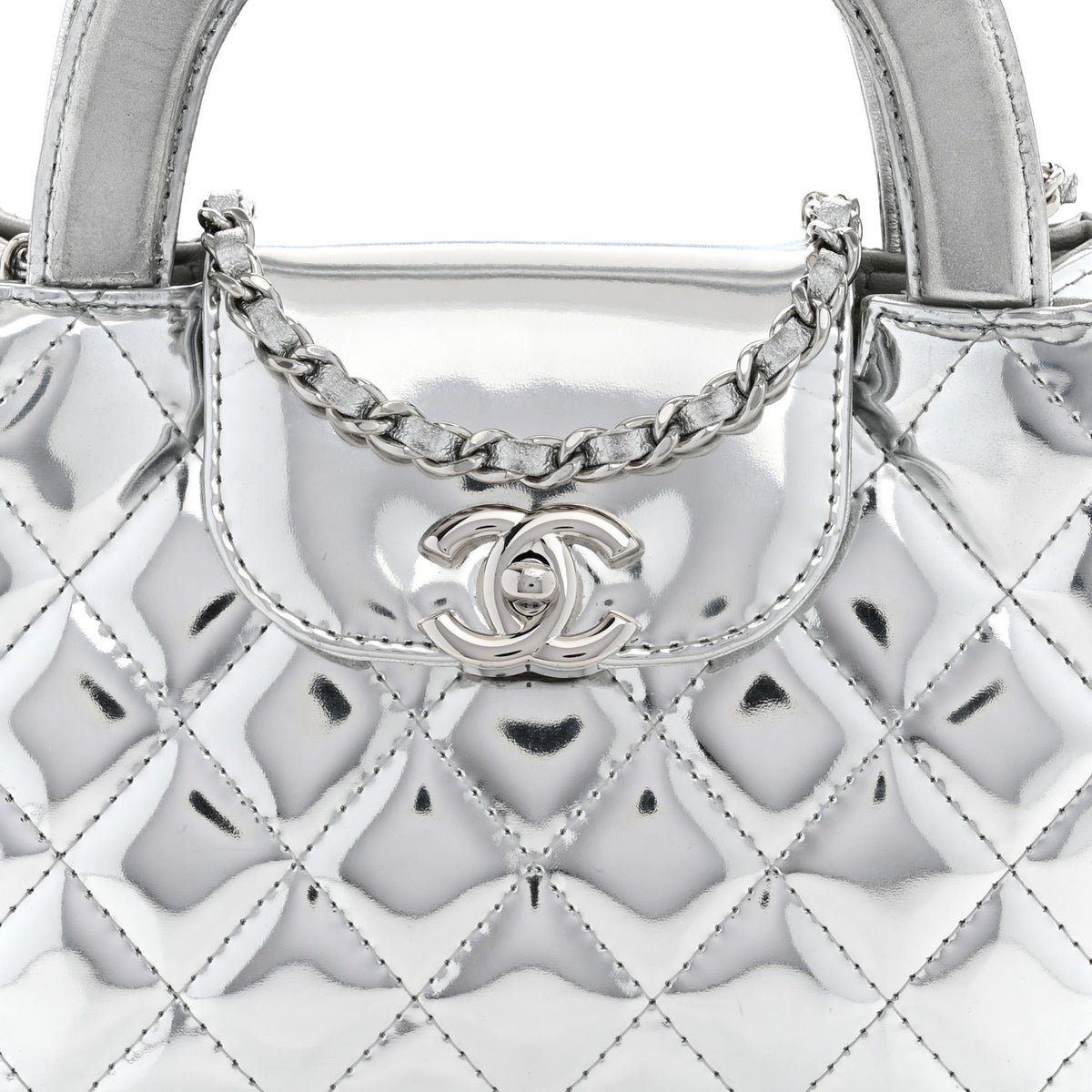 Chanel Mirror Calfskin Metallic Calfskin Quilted Nano Kelly Shopper Silvery 8 of 10