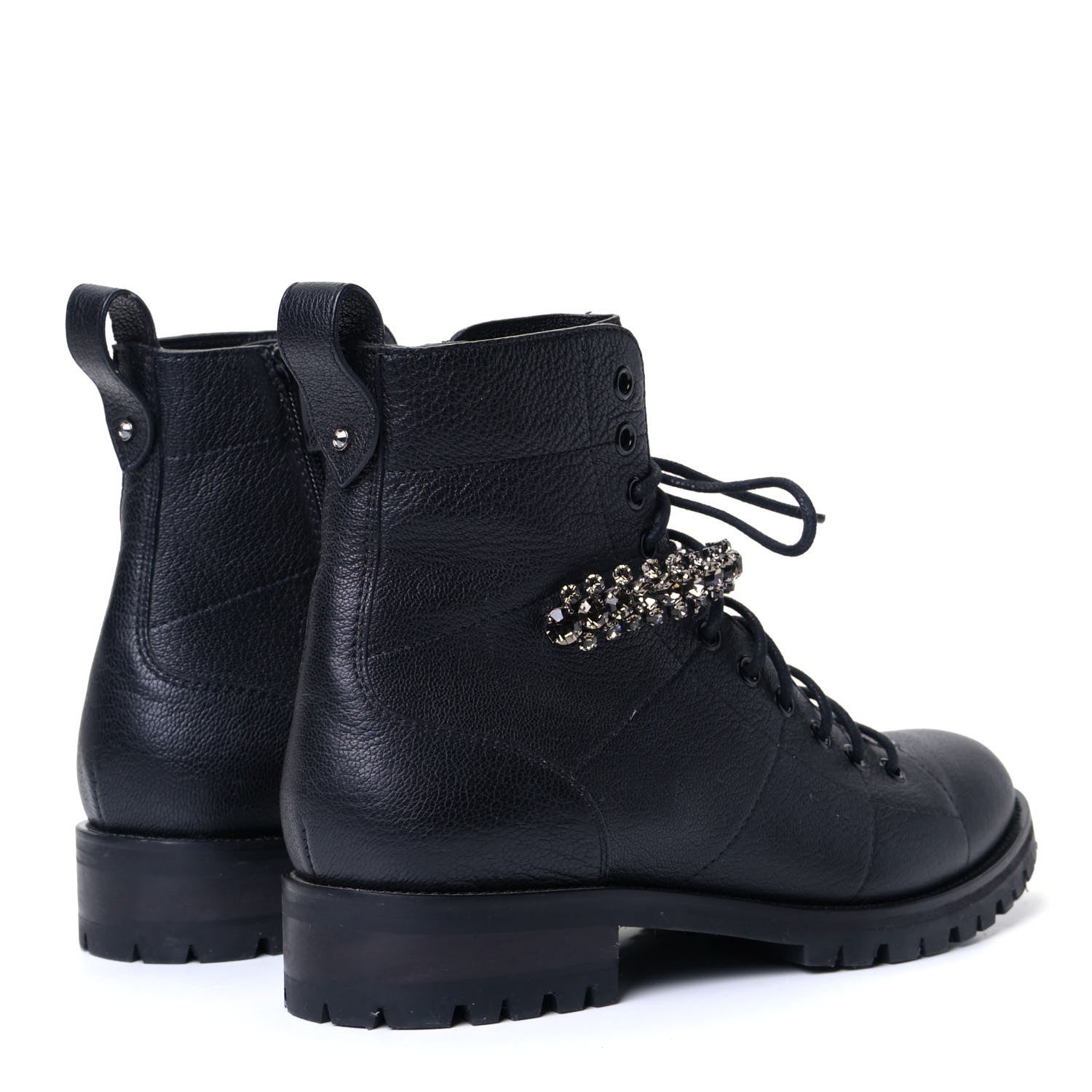 Jimmy Choo Grained Calfskin Crystal Embellished Cruz Combat Boots 40.5 Black 3 of 7