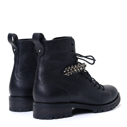 Jimmy Choo Grained Calfskin Crystal Embellished Cruz Combat Boots 40.5 Black 3 of 7