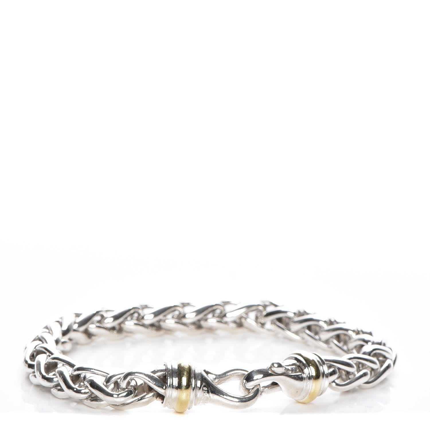 David Yurman Sterling Silver 18K Yellow Gold 8mm Wheat Chain Bracelet 3 of 5