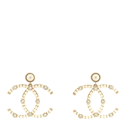 Chanel Metal Crystal Pearl CC Drop Earrings Gold 1 of 4