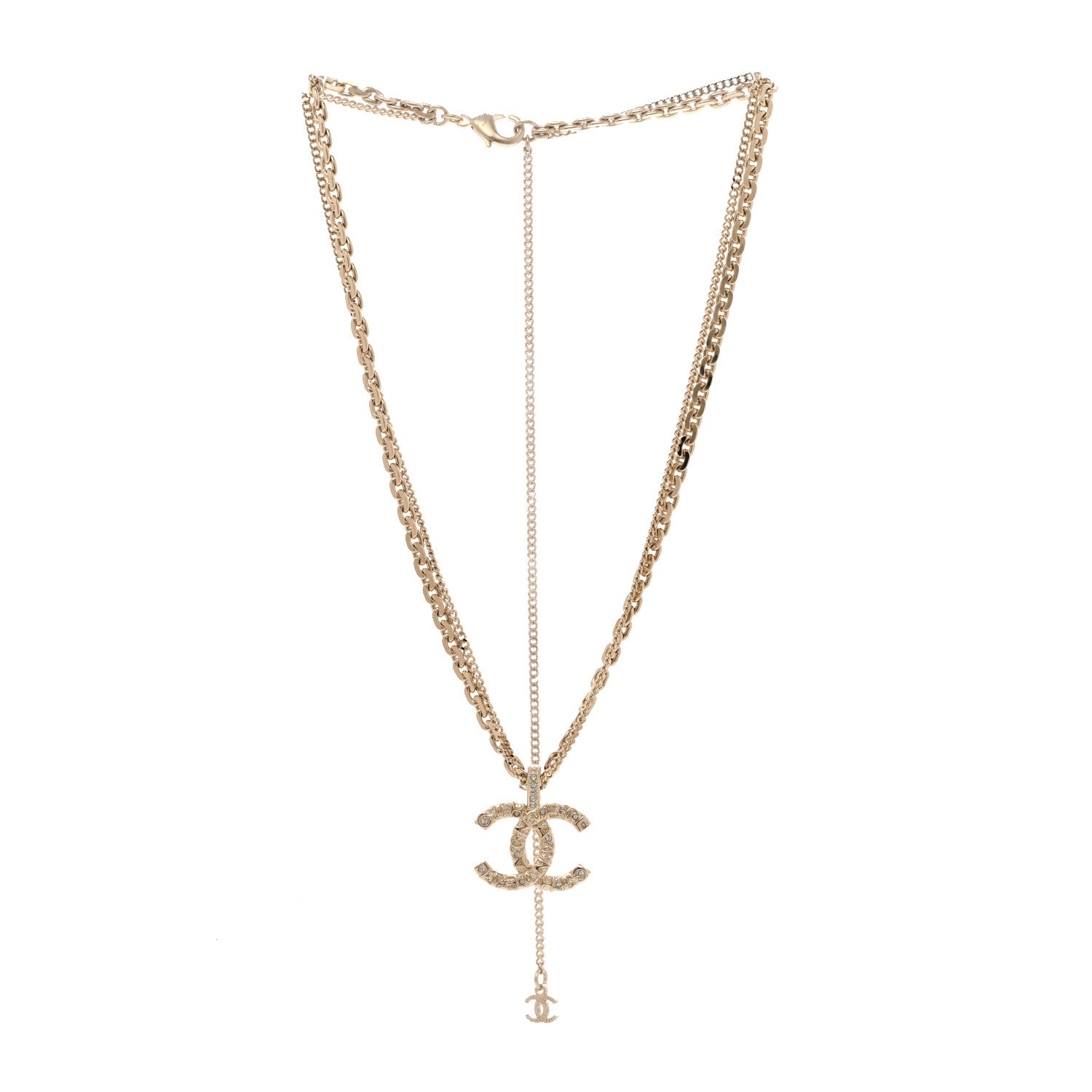 Chanel Crystal CC Multi Strand Chain Necklace Gold 3 of 6
