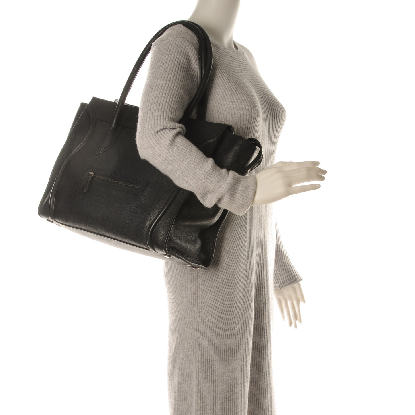 Drummed Calfskin Shoulder Luggage Black