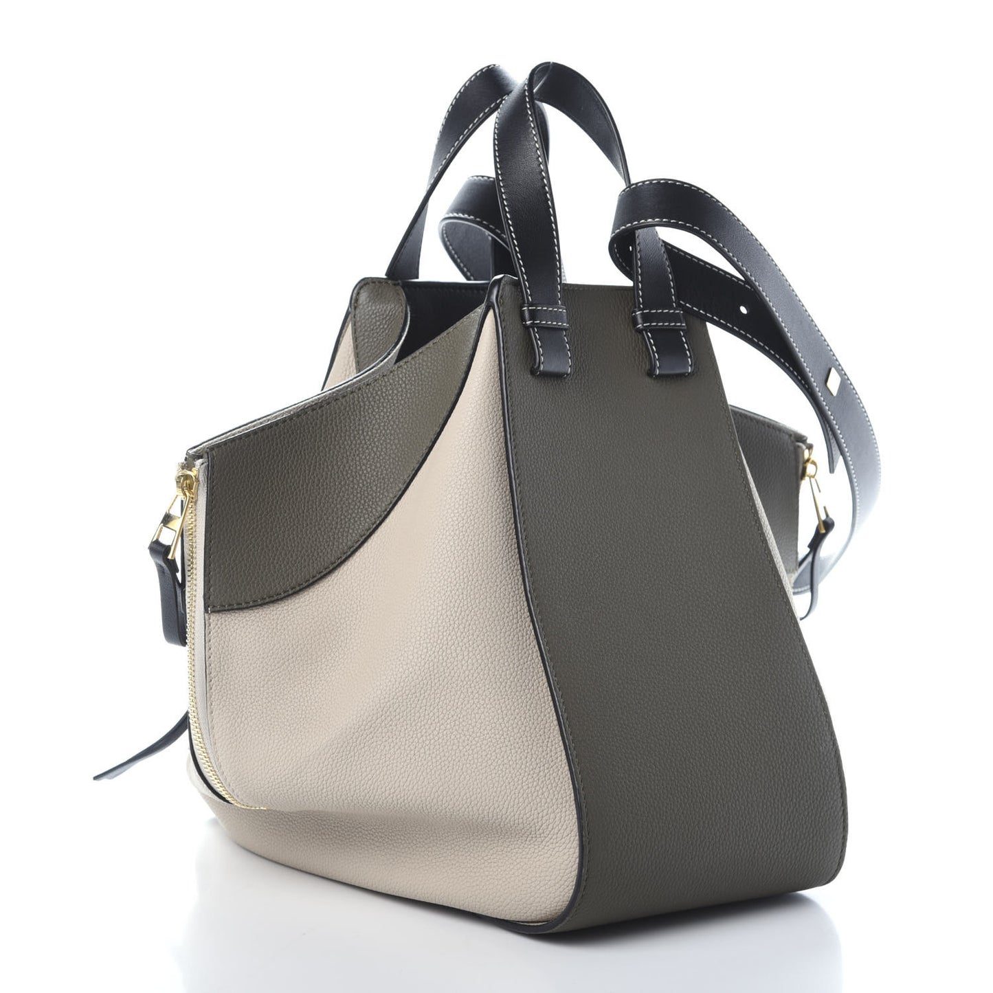 Calfskin Medium Hammock Shoulder Bag Khaki Green Soft White