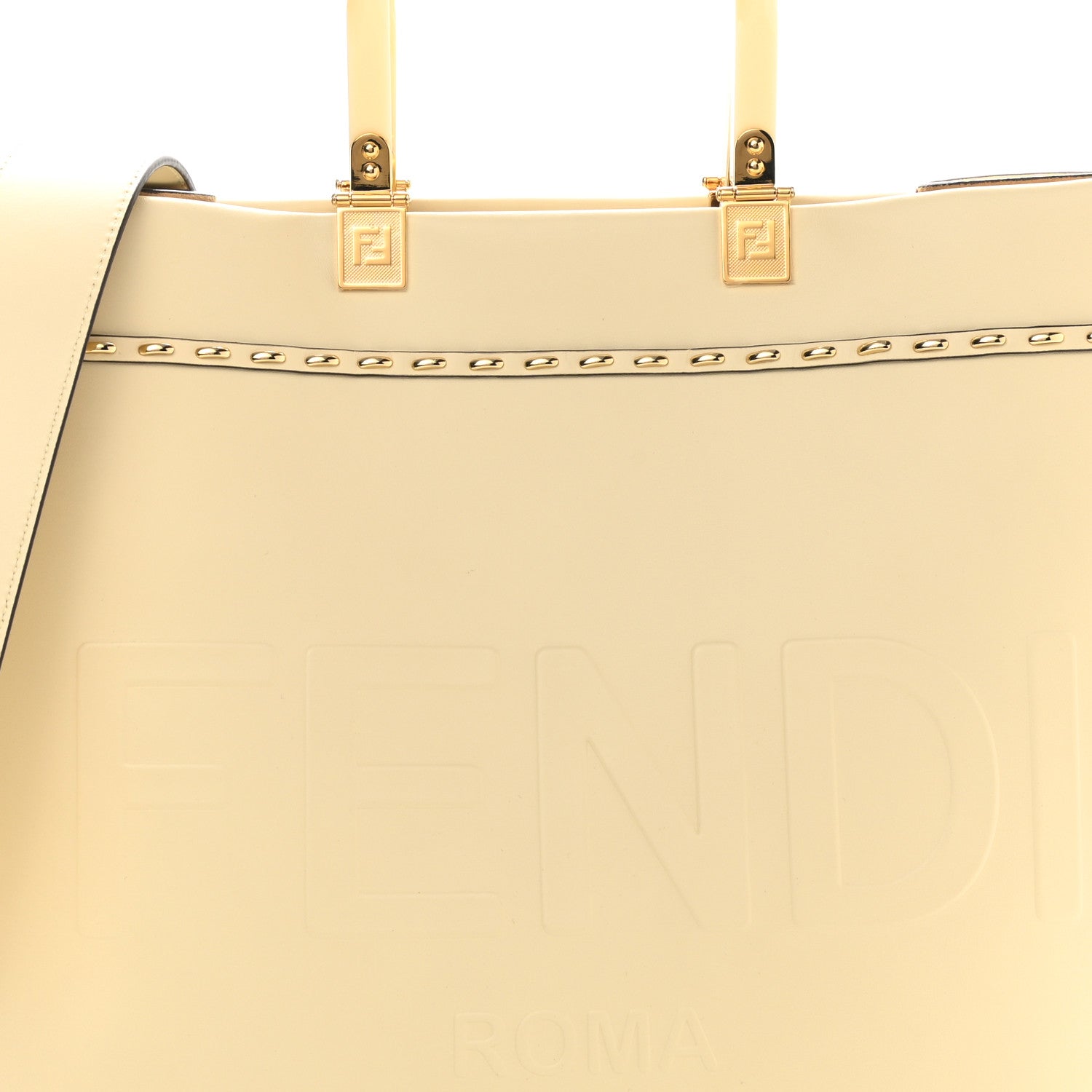 Fendi Vitello King Plexiglass Metal Stitch Logo Embossed Medium Fendi Sunshine Shopper Tote Pergamena 8 of 11