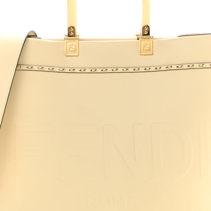 Fendi Vitello King Plexiglass Metal Stitch Logo Embossed Medium Fendi Sunshine Shopper Tote Pergamena 8 of 11