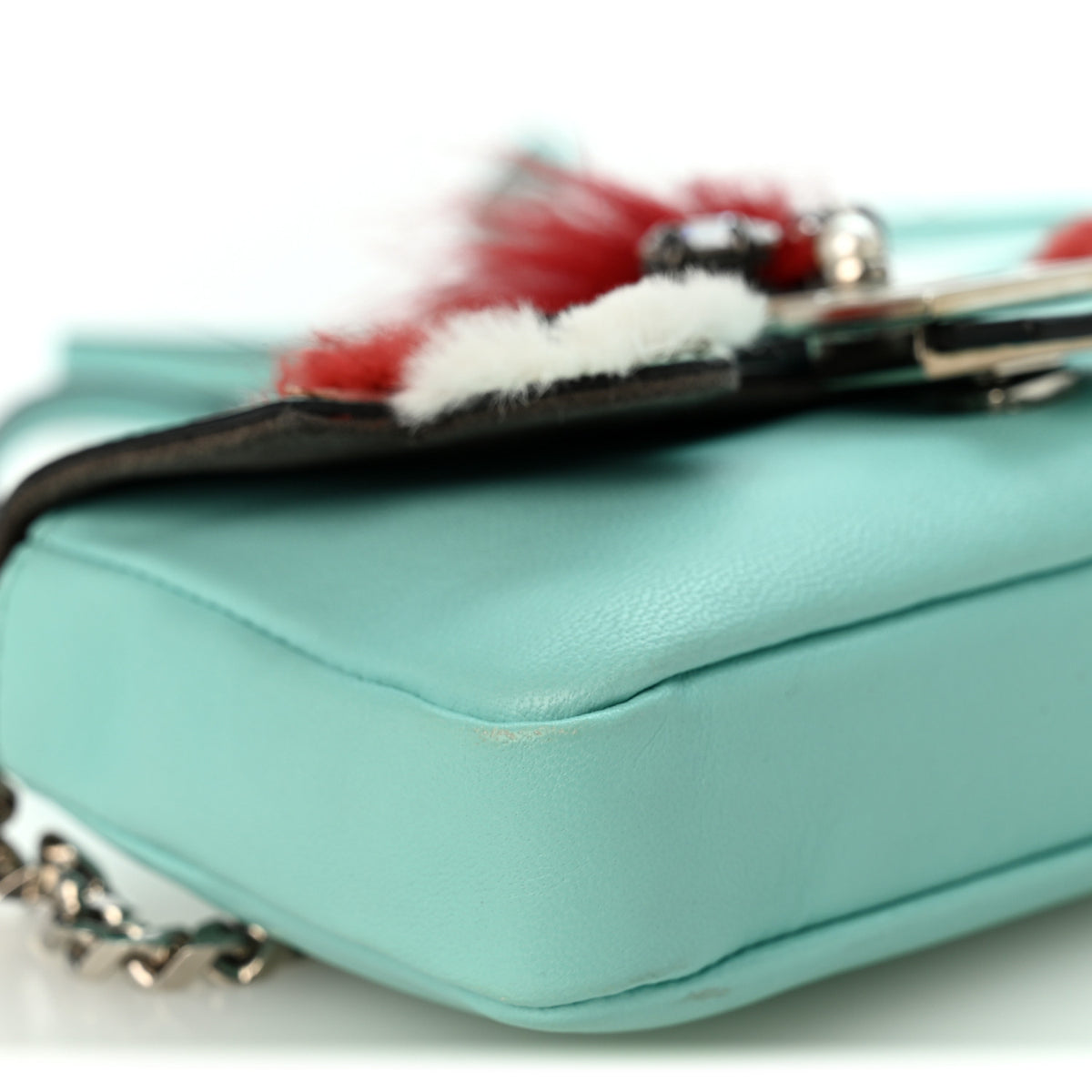 Fendi Nappa Rabbit Fox Fur Micro Buggie Baguette Tiffany 8 of 9
