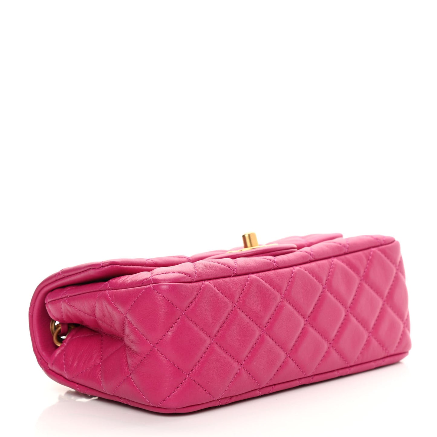 Lambskin Quilted Mini Rectangular Pearl Crush Flap Fuchsia