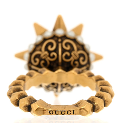Gucci Metal Pearl Spike Studded Ring XS Aged Gold 3 of 6