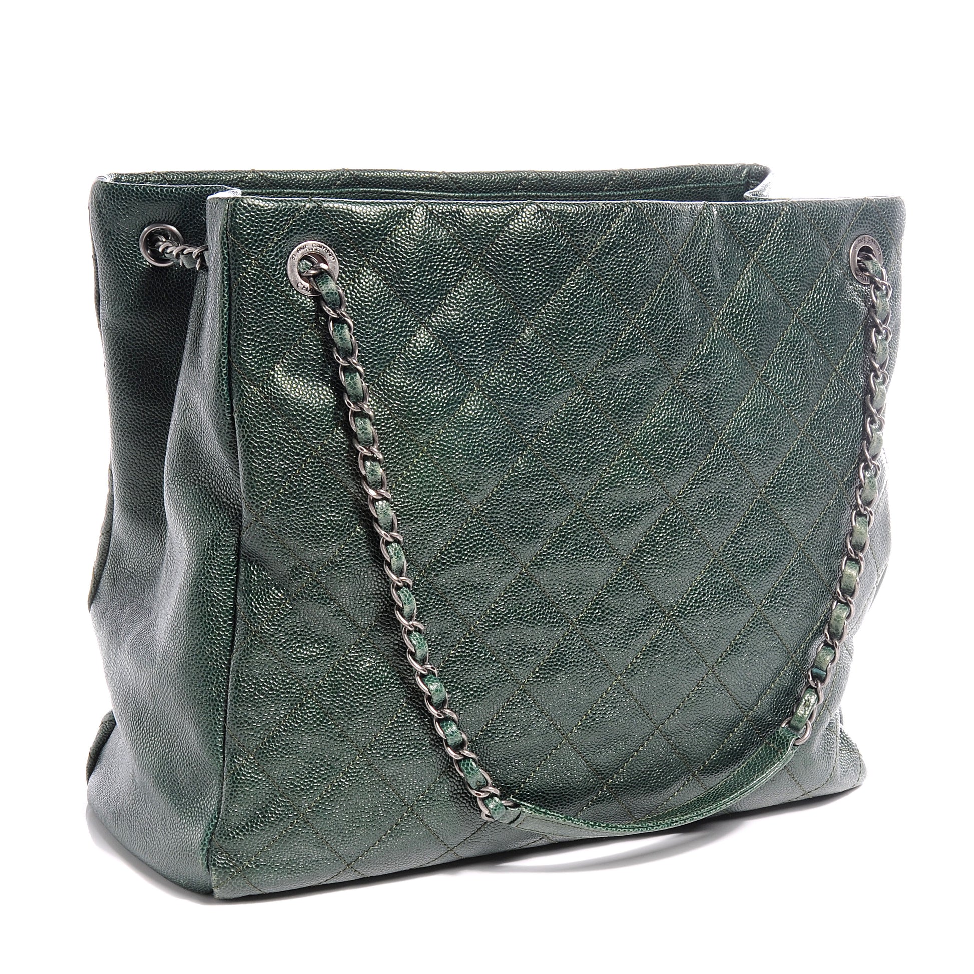 Chanel Iridescent Caviar Quilted Tall Chic Shopping Tote Dark Green 3 of 7