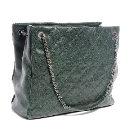 Chanel Iridescent Caviar Quilted Tall Chic Shopping Tote Dark Green 3 of 7