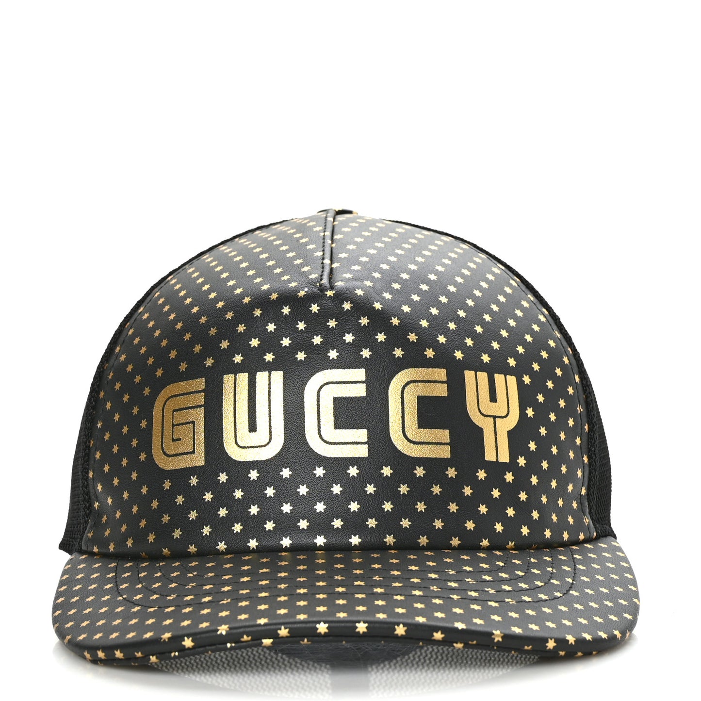 X SEGA Calfskin GUCCY Stars Baseball Hat L Black Gold