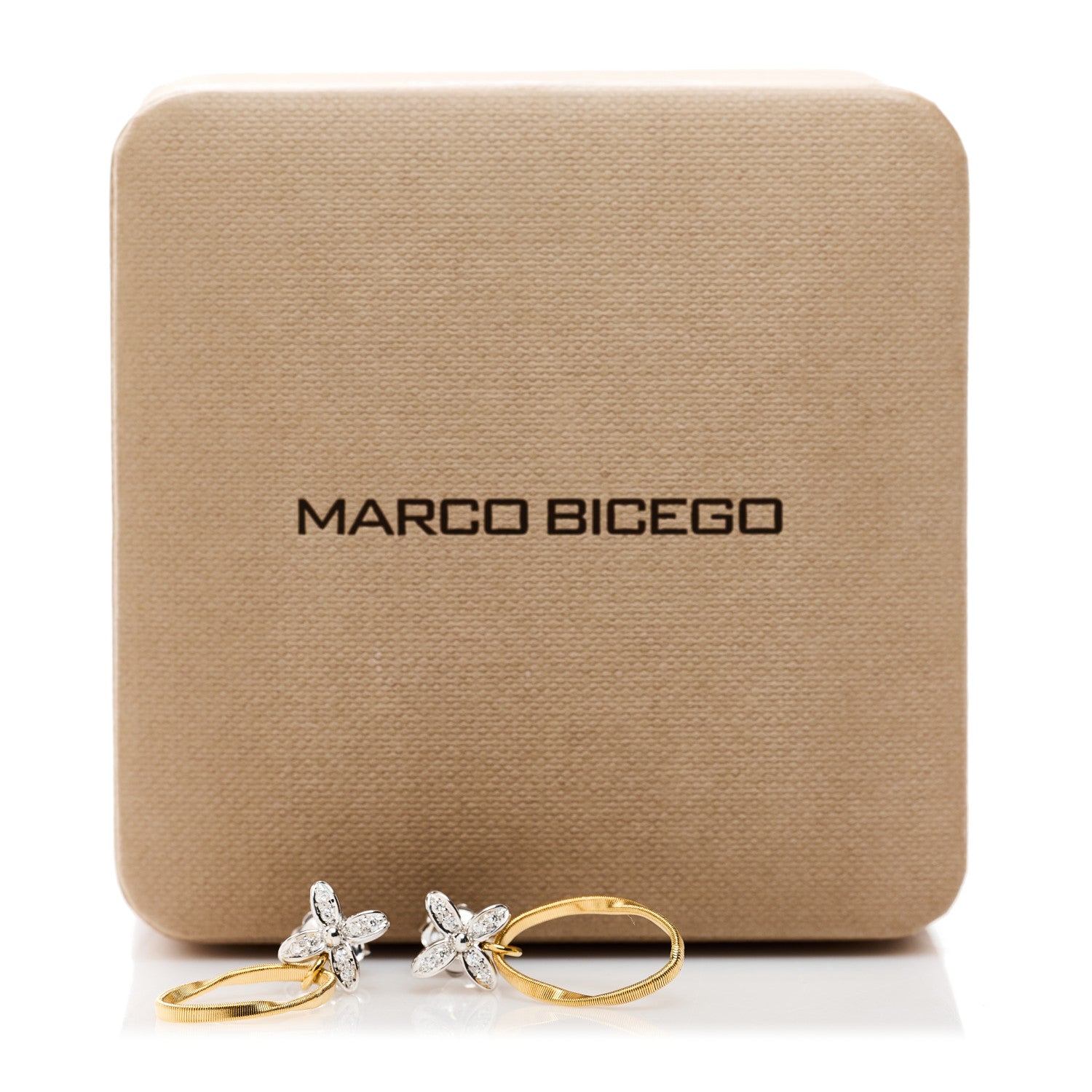 Marco Bicego 18K Yellow White Gold Diamond Marrakech Onde Flower Drop Earrings 5 of 5
