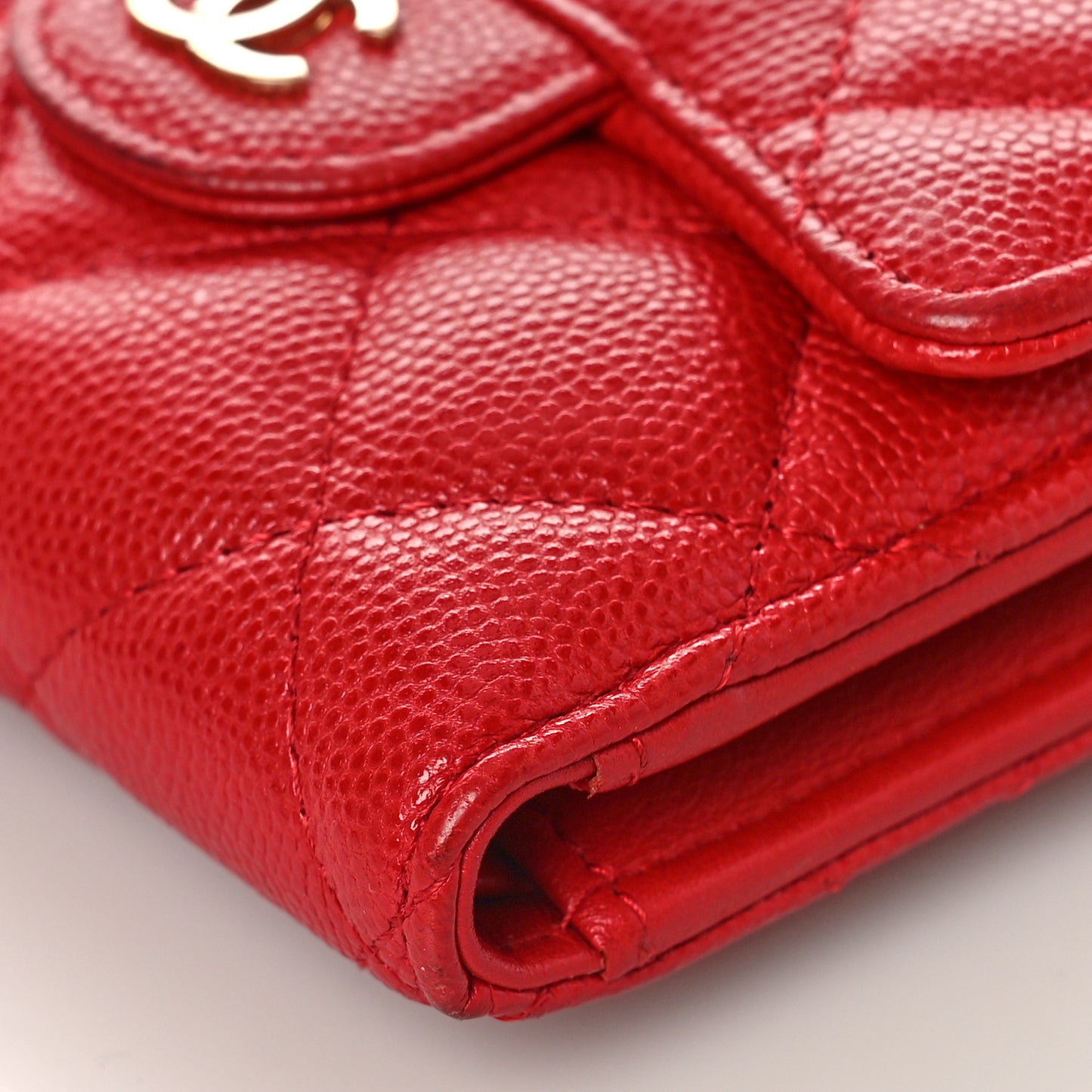Caviar Quilted Compact Flap Wallet Red
