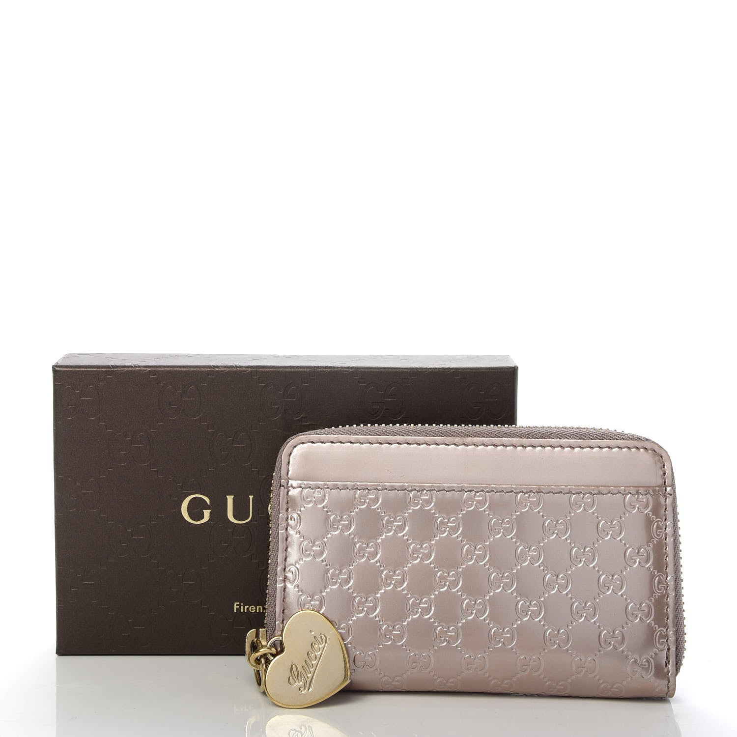 Gucci Patent Microguccissima Heart Detail Zip Around Card Case Pink 7 of 7