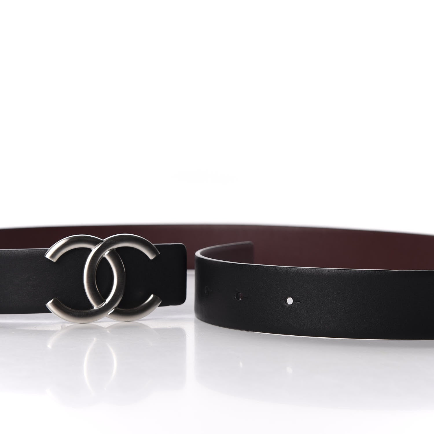 Chanel Calfskin CC Reversible Belt 85 Black Burgundy 3 of 5