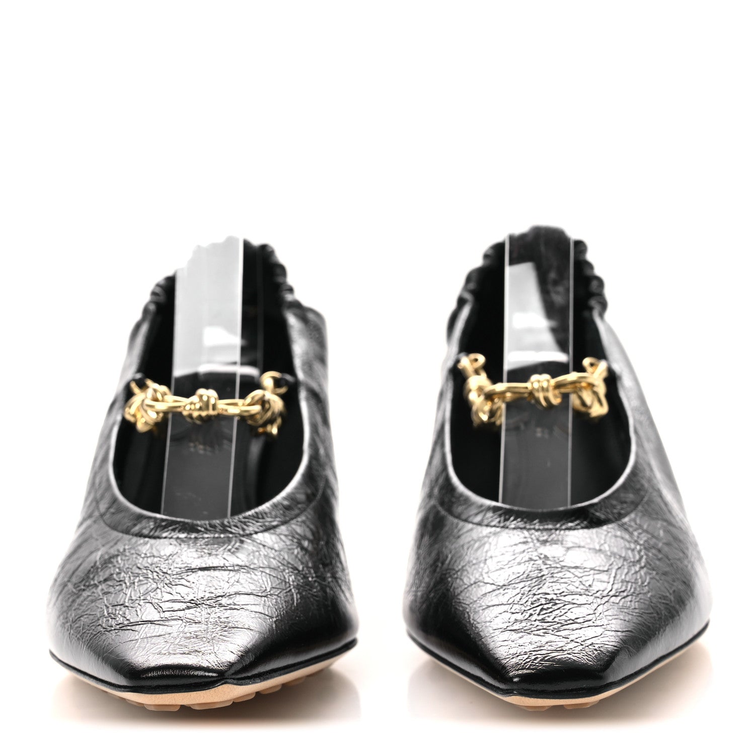 Bottega Veneta Crinkled Calfskin Sharp Chain Pumps 39 Black