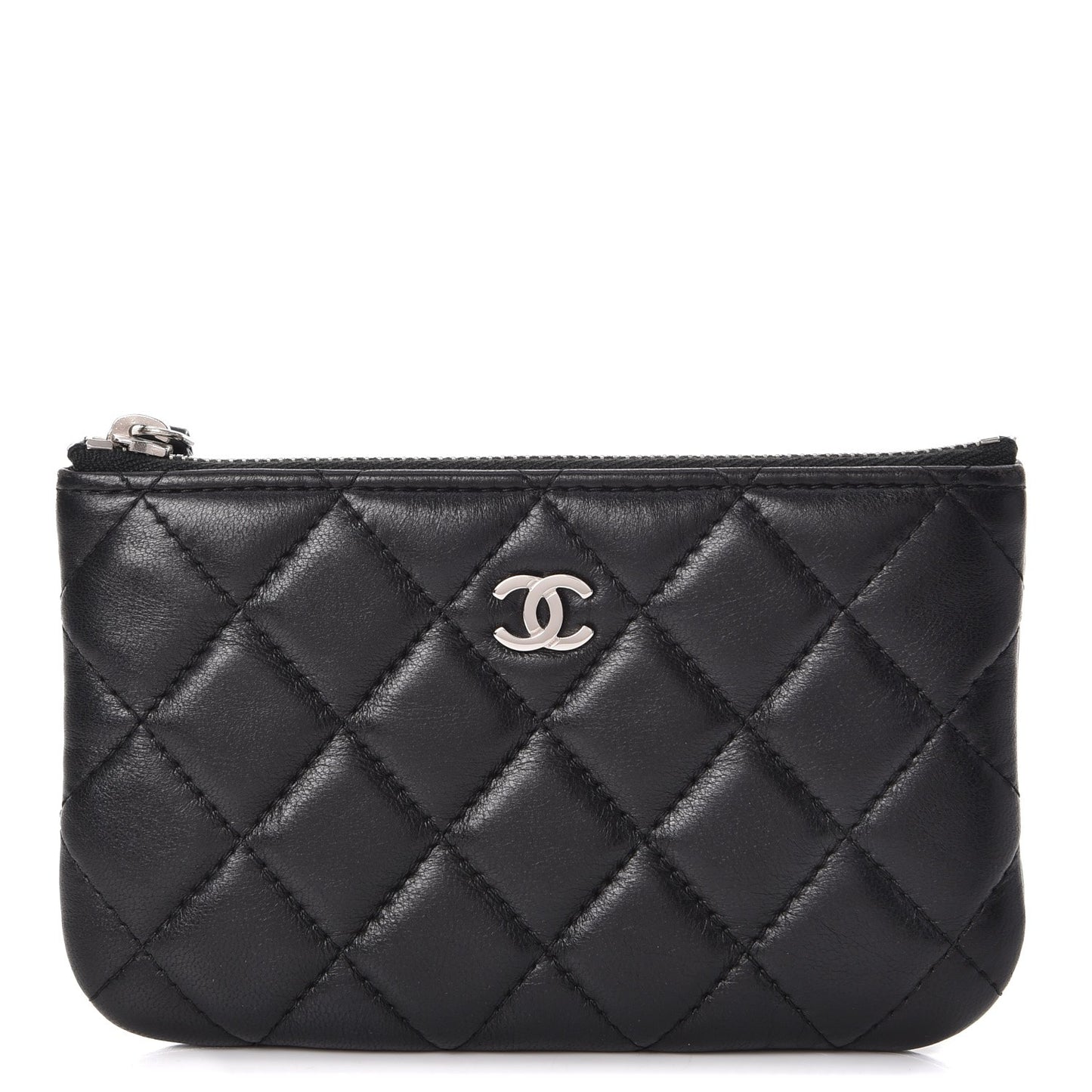 Lambskin Quilted Small Cosmetic Case Black