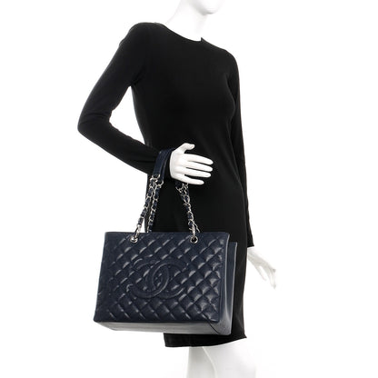 Chanel Caviar Quilted Grand Shopping Tote GST Dark Navy Blue 2 of 9