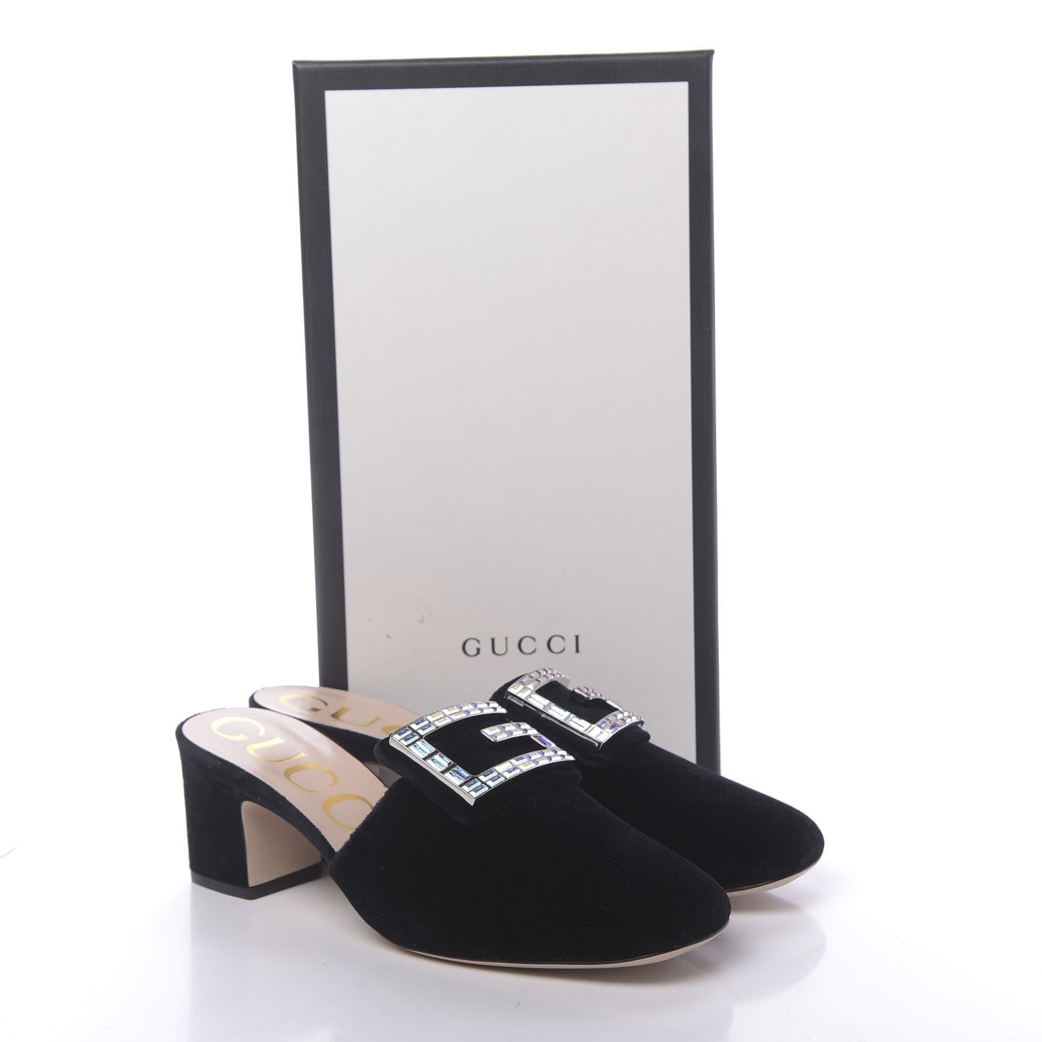 Gucci Velvet Crystal Square G Madelyn Mules 37.5 Black 10 of 10