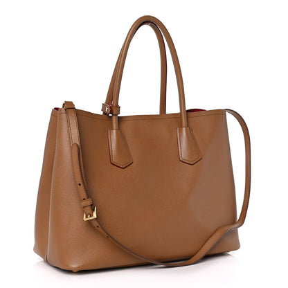 Prada Saffiano Cuir Medium Double Handle Bag Caramel Fuoco 3 of 14