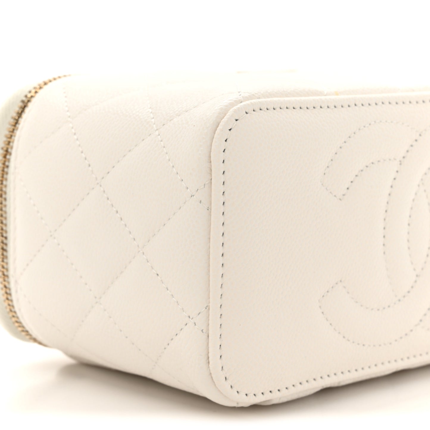 Caviar Quilted Small Vanity Case With Chain White