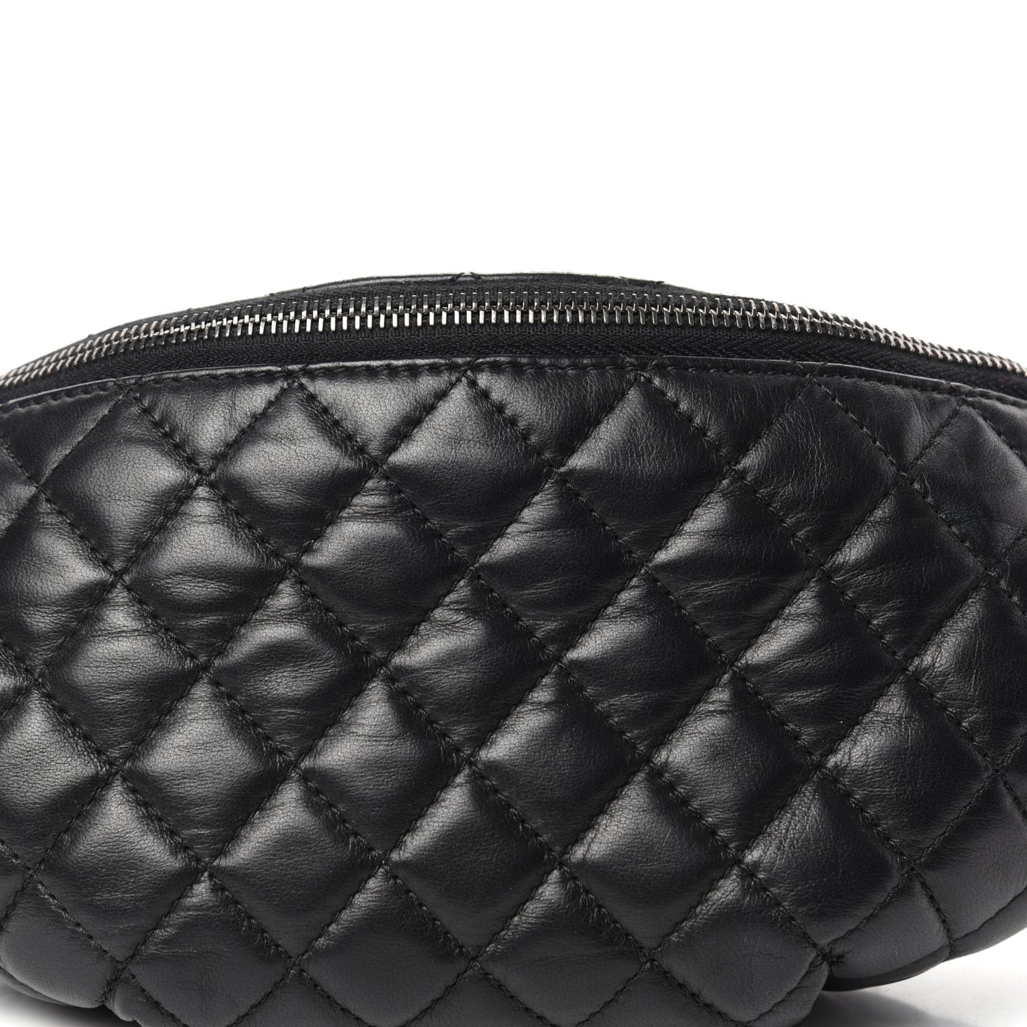 Lambskin Quilted Banane Waist Bag Fanny Pack Black