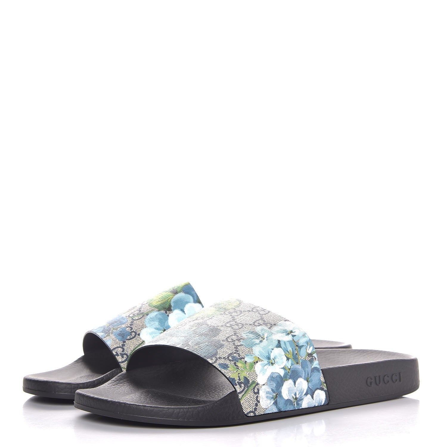 Gucci GG Supreme Monogram Blooms Mens Slide Sandals 13 Beige Blue 3 of 8