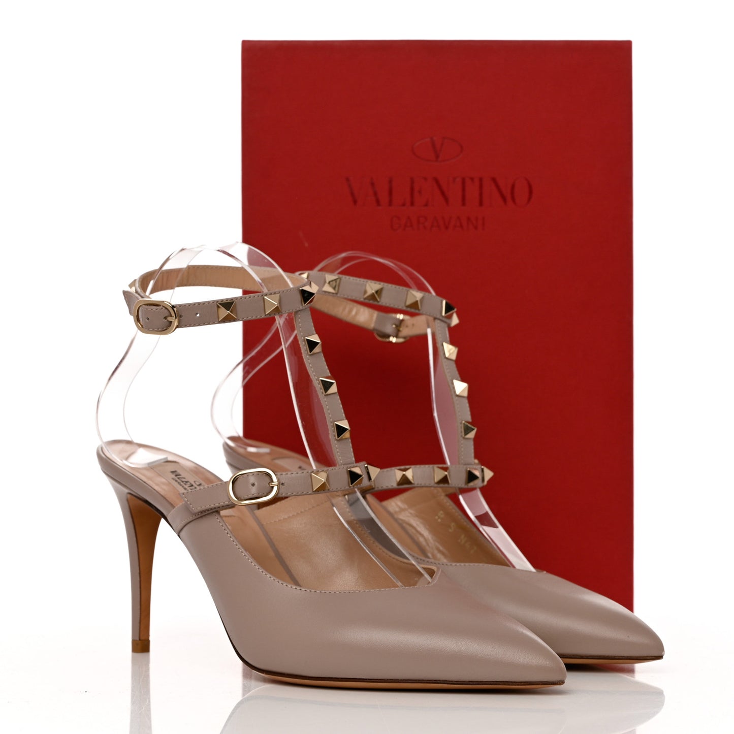 Calfskin Rockstud Hype T Strap 85mm Pumps 39.5 Poudre