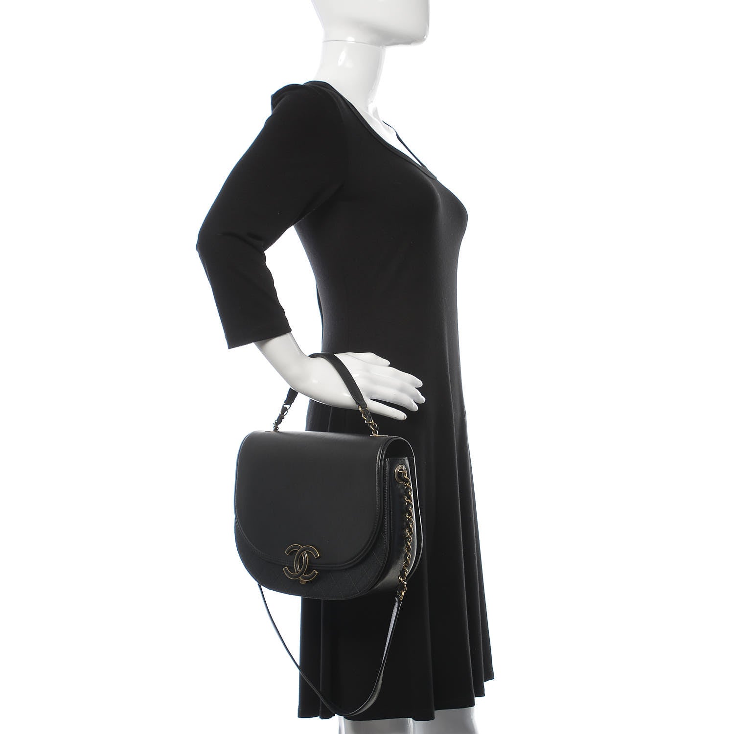 Chanel Shiny Calfskin Goatskin Quilted Medium Coco Curve Messenger Flap Black 3 of 10