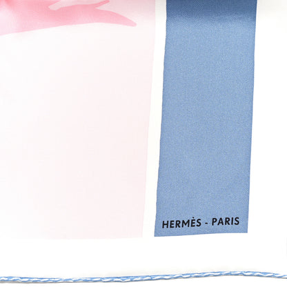 Hermes Silk Swinging Saint Germain Scarf 70 Bleu Jean Rose White 2 of 6