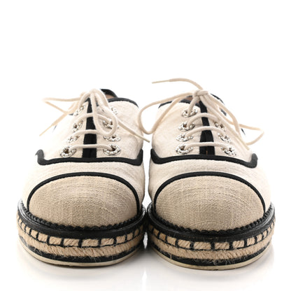 Chanel Cotton Lace Up Espadrilles 37 Light Beige 2 of 8