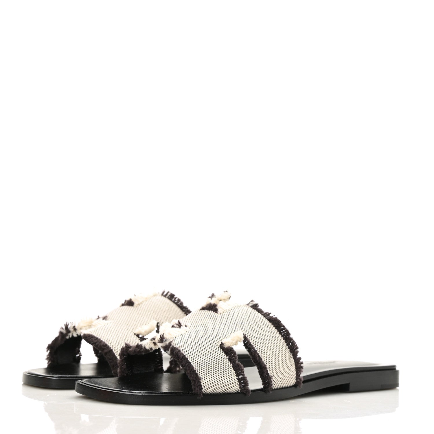 Hermes Toile H Oran Fringe Sandals 37 Prunoir 3 of 9